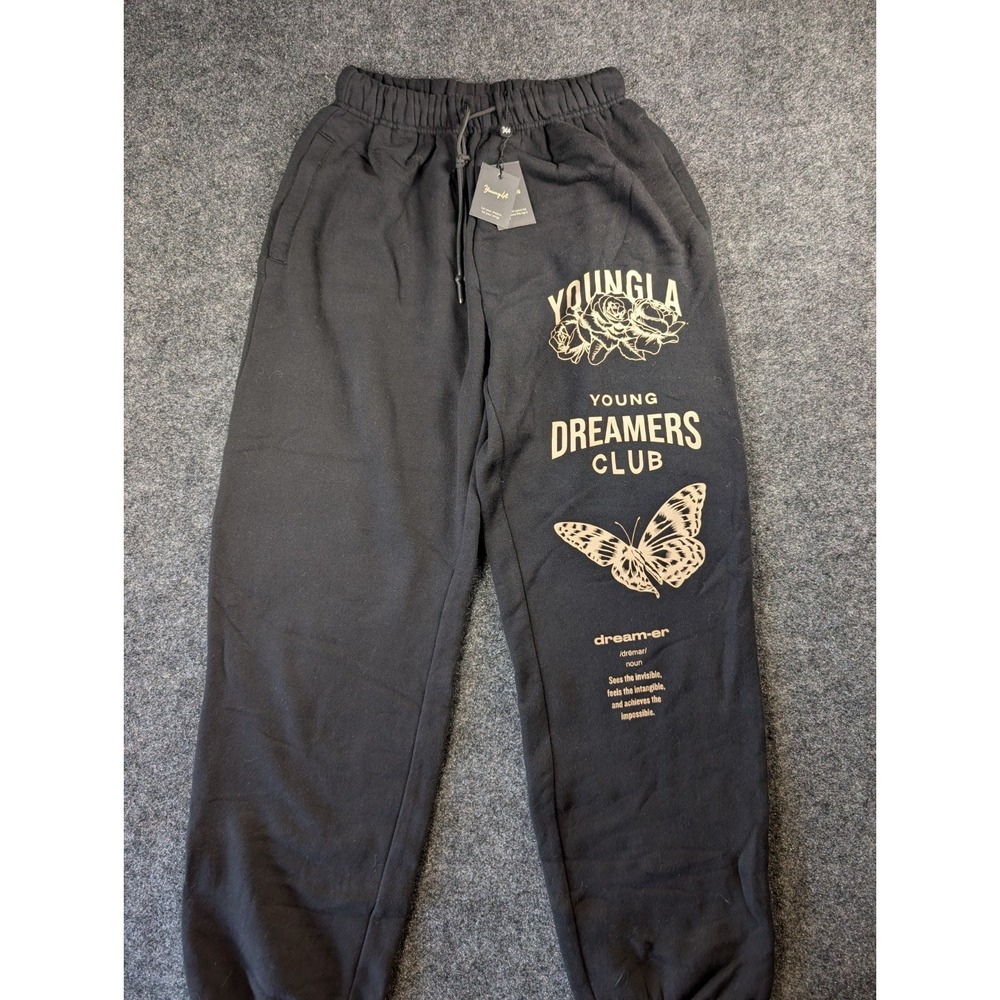 YOUNGLA Dreamers Joggers Womens Med Black Fleece Tapered Gym